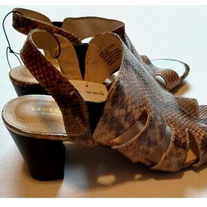 Snakeskin Print Sandals 9.5 M Pumps NWT Open Toe Shoes Brown Tan Liz Claiborne